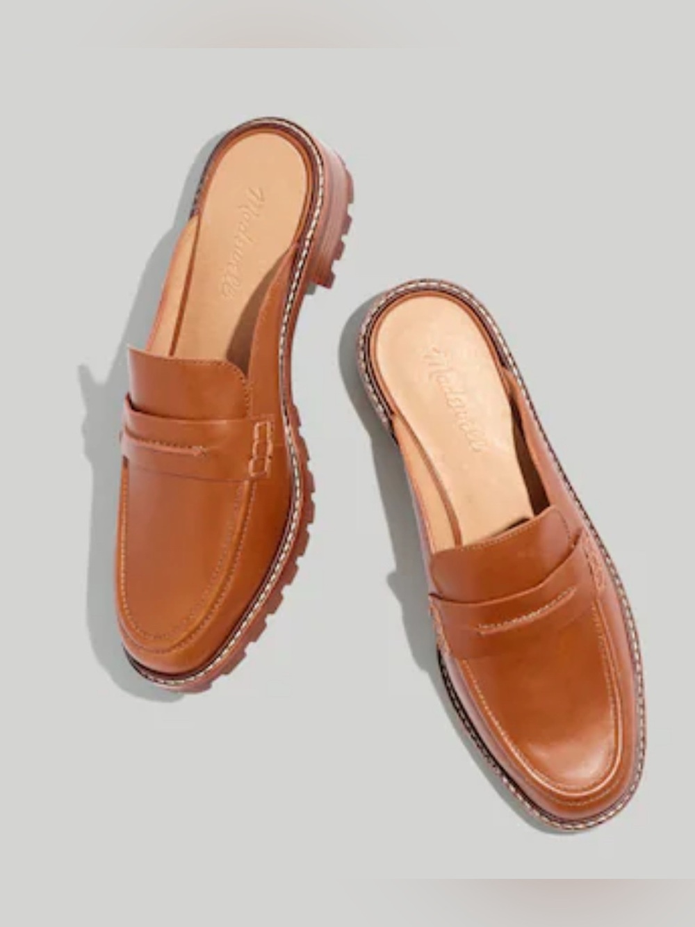 Madewell Womens 9.5 Corinne Lugsole Loafer Mule Leather Slip On Brown Classic